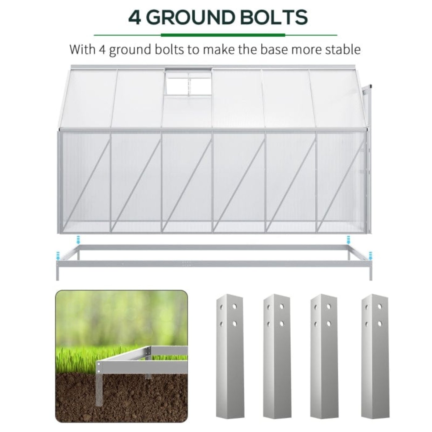 Outsunny 12' x 6' Aluminum Greenhouse, Polycarbonate Walk-in Garden Greenhouse - 845-540V02SR