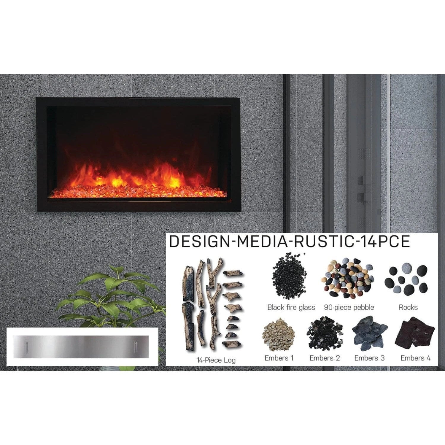 Amantii Panorama 40-inch Built-in Tall & Deep Indoor/Outdoor Linear Electric Fireplace - BI-40-DEEP-XT / DESIGN‐MEDIA‐15PCE