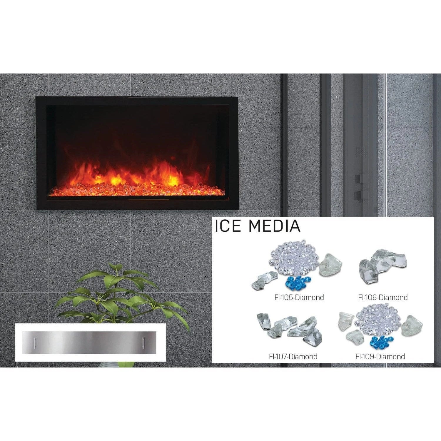 Amantii Panorama 40-inch Built-in Tall & Deep Indoor/Outdoor Linear Electric Fireplace - BI-40-DEEP-XT / DESIGN‐MEDIA‐15PCE