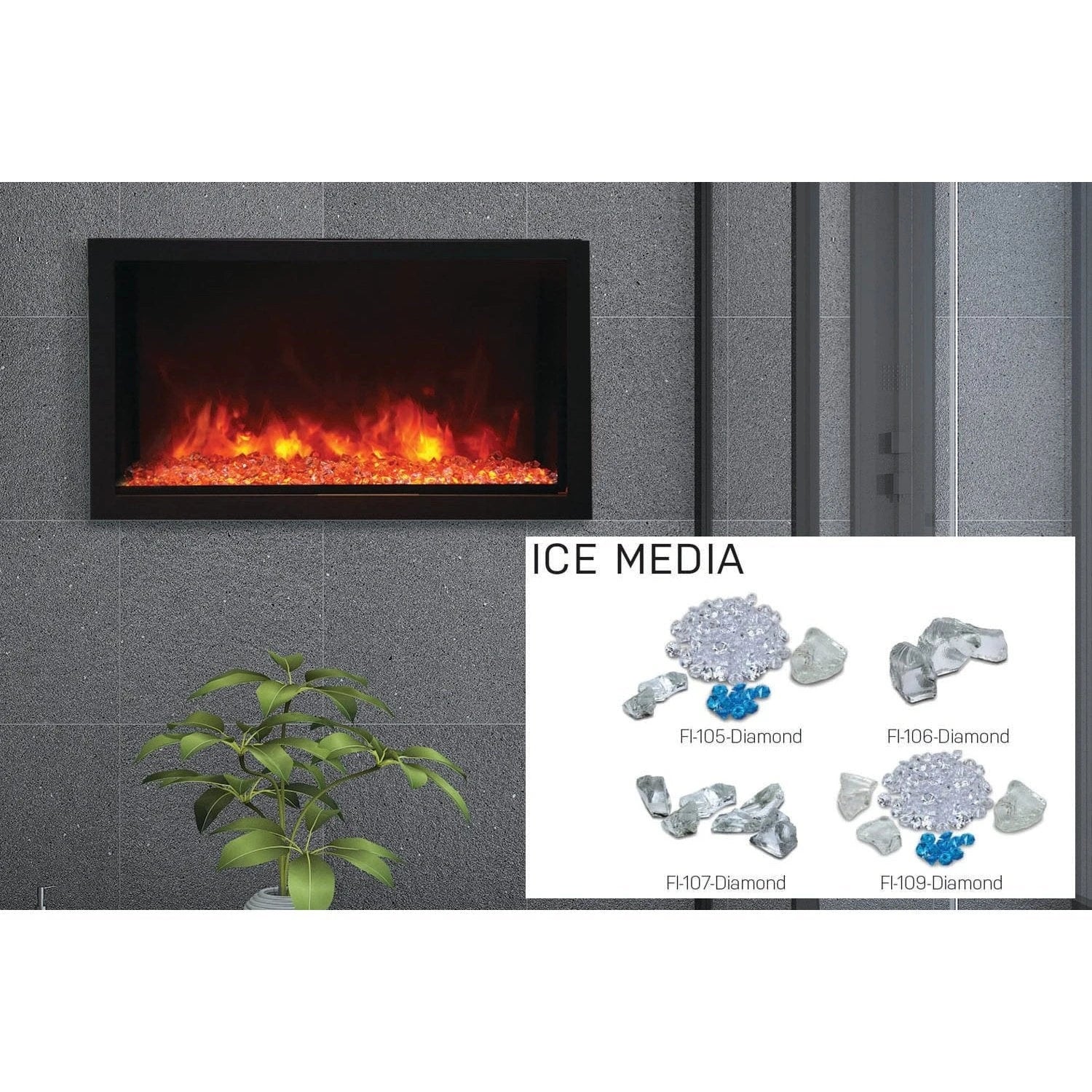 Amantii Panorama 40-inch Built-in Tall & Deep Indoor/Outdoor Linear Electric Fireplace - BI-40-DEEP-XT / DESIGN‐MEDIA‐15PCE