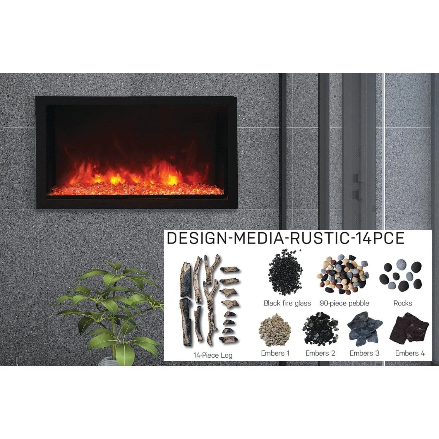 Amantii Panorama 40-inch Built-in Tall & Deep Indoor/Outdoor Linear Electric Fireplace - BI-40-DEEP-XT / DESIGN‐MEDIA‐15PCE