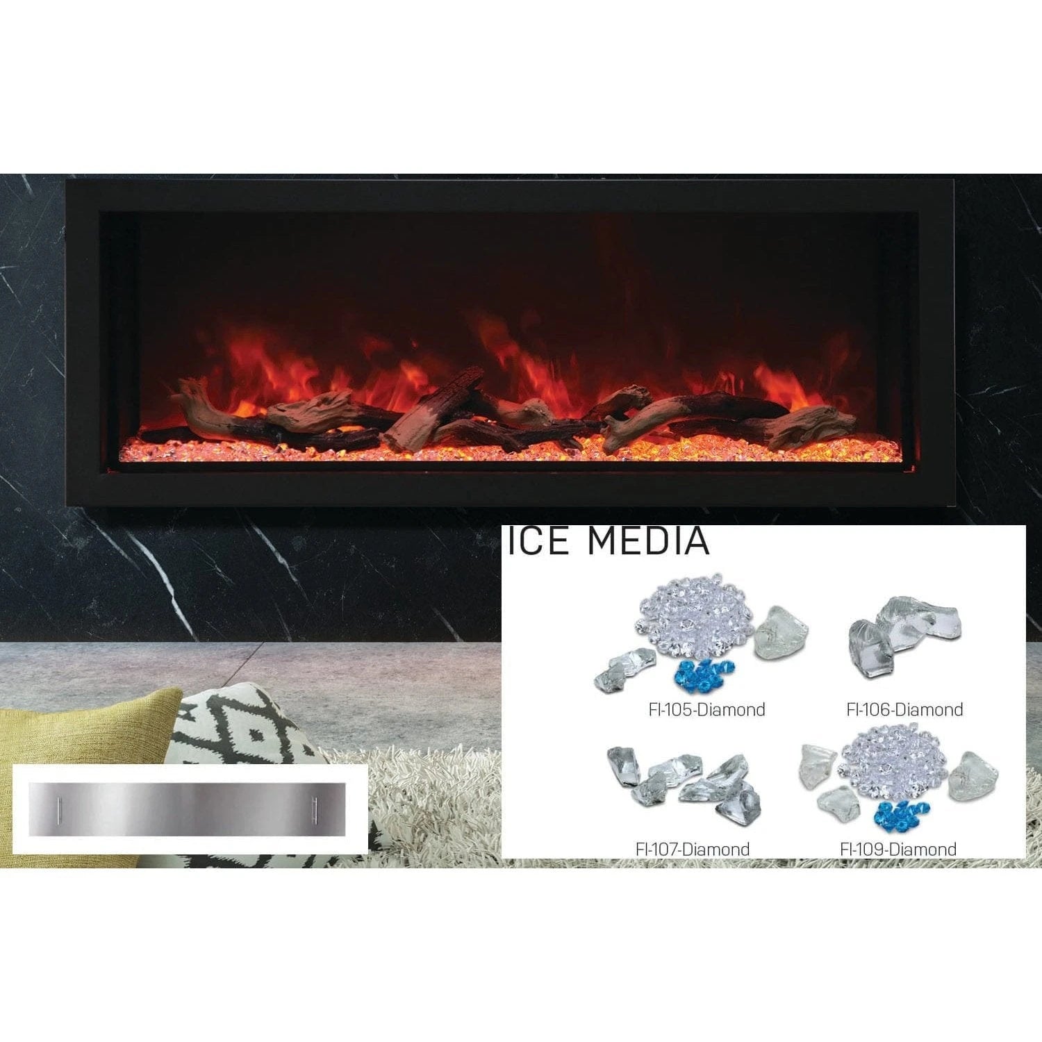 Amantii Panorama 50-inch Built-in Tall & Deep Indoor/Outdoor Linear Electric Fireplace - BI-50-DEEP-XT / DESIGN‐MEDIA‐15PCE