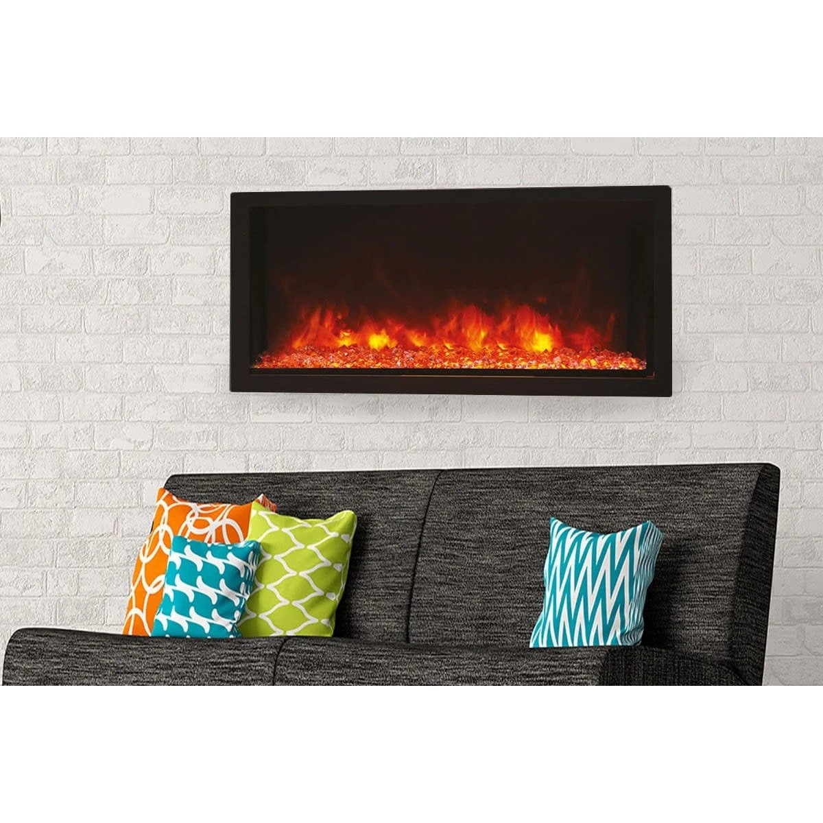 Amantii Panorama 50-inch Built-in Tall & Deep Indoor/Outdoor Linear Electric Fireplace - BI-50-DEEP-XT / DESIGN‐MEDIA‐15PCE