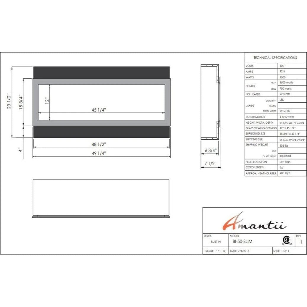 Amantii Panorama 50-inch Slim Built-in Indoor/Outdoor Linear Electric Fireplace - BI-50-SLIM-OD