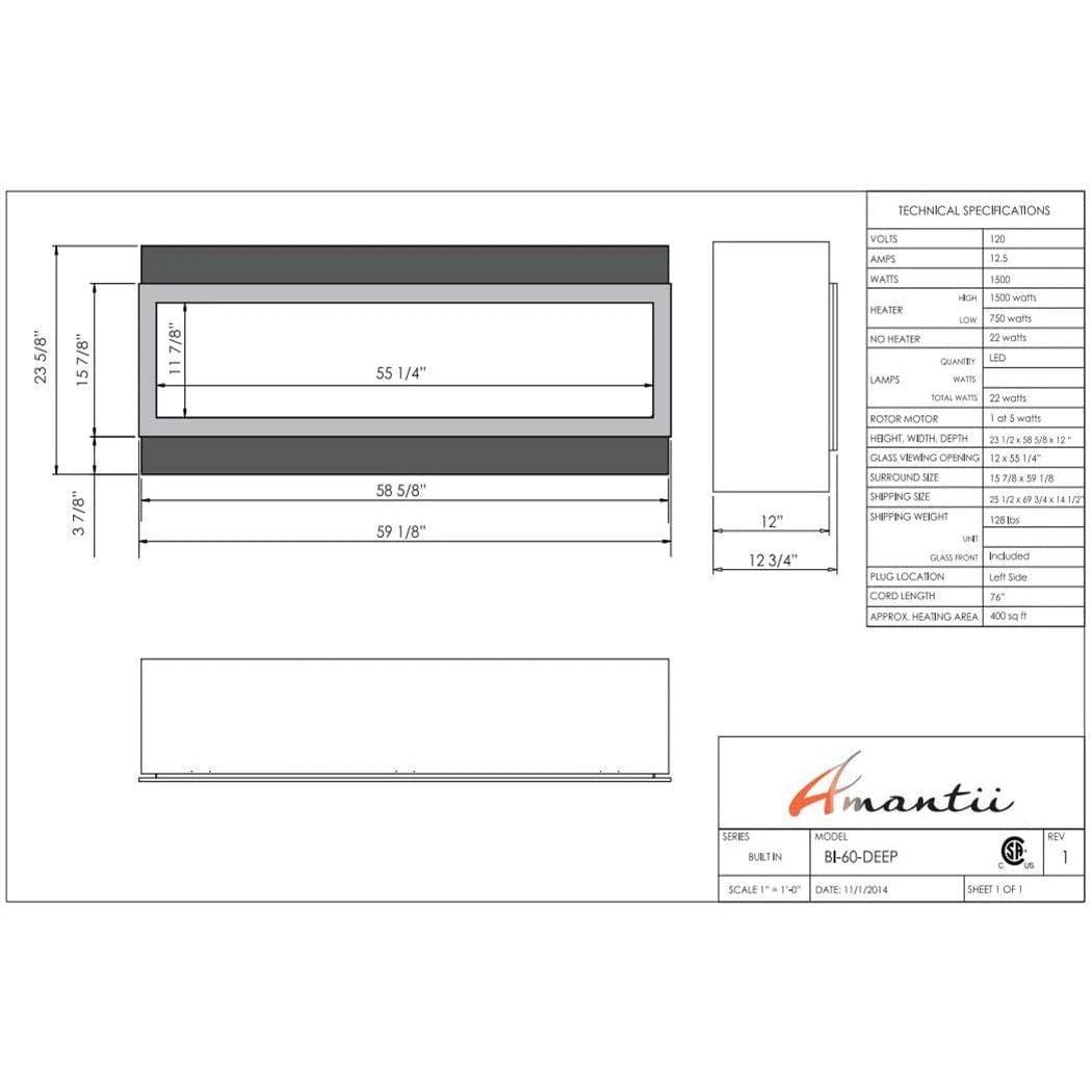 Amantii Panorama 60-inch Deep Built-in Indoor/Outdoor Linear Electric Fireplace - BI-60-DEEP-OD