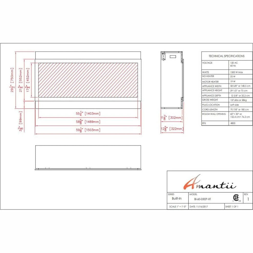 Amantii Panorama 60-inch Built-in Tall & Deep Indoor/Outdoor Linear Electric Fireplace - BI-60-DEEP-XT