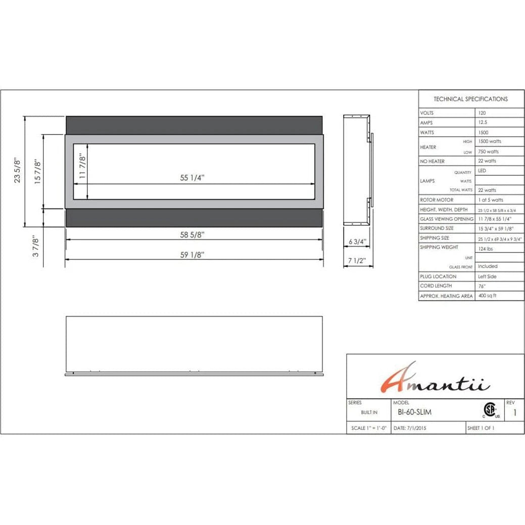 Amantii Panorama 60-inch Slim Built-in Indoor/Outdoor Linear Electric Fireplace - BI-60-SLIM-OD