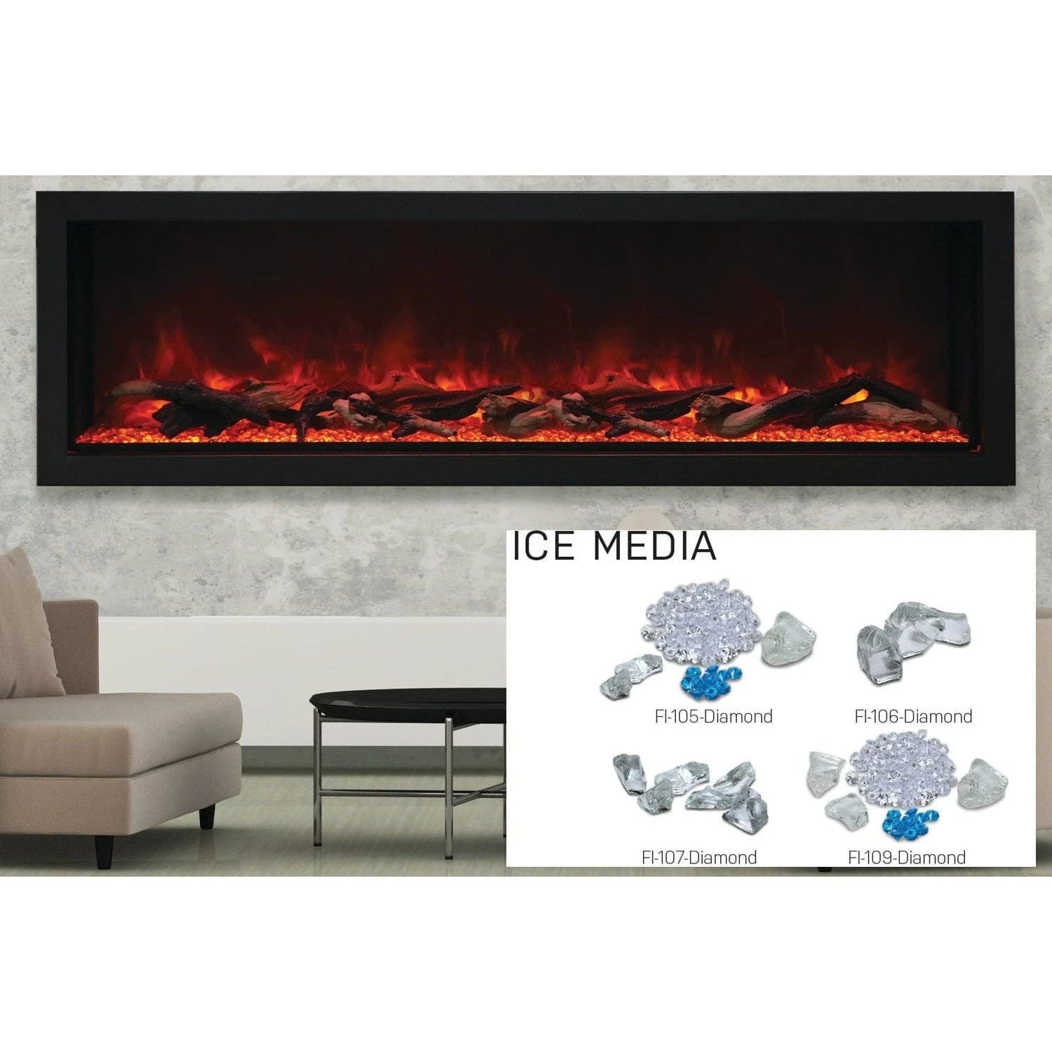 Amantii Panorama 72-inch Built-in Tall & Deep Indoor/Outdoor Linear Electric Fireplace - BI-72-DEEP-XT / DESIGN‐MEDIA‐15PCE