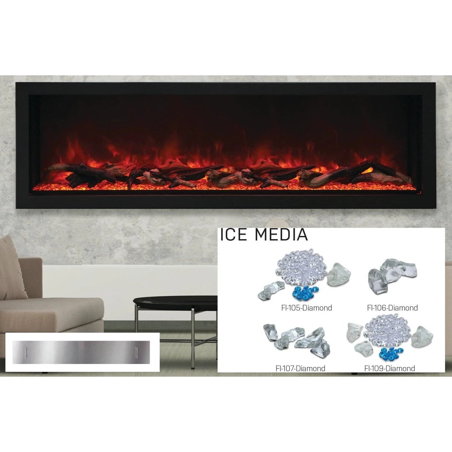 Amantii Panorama 72-inch Built-in Tall & Deep Indoor/Outdoor Linear Electric Fireplace - BI-72-DEEP-XT / DESIGN‐MEDIA‐15PCE