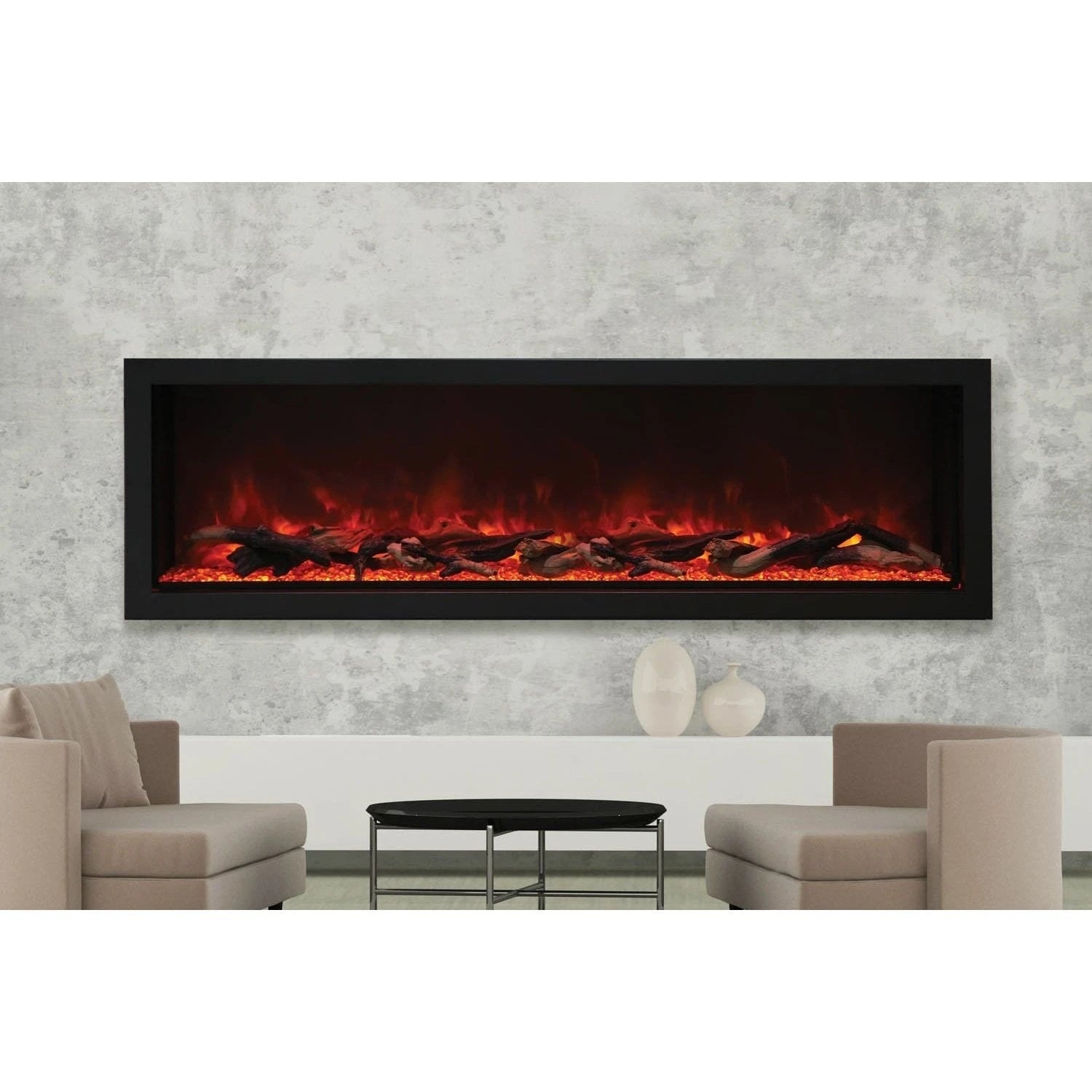 Amantii Panorama 72-inch Built-in Tall & Deep Indoor/Outdoor Linear Electric Fireplace - BI-72-DEEP-XT / DESIGN‐MEDIA‐15PCE