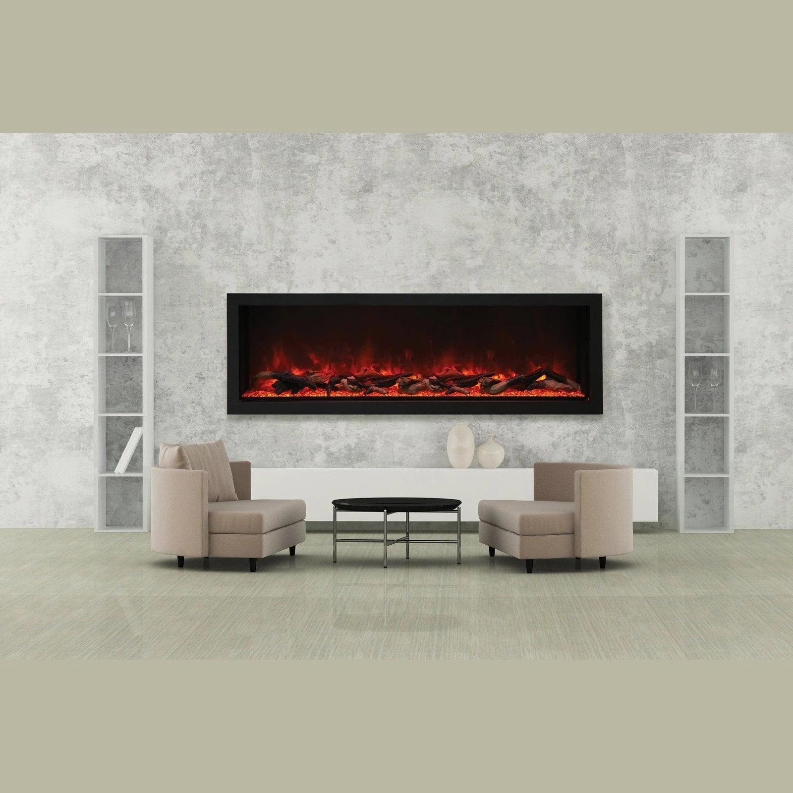 Amantii Panorama 72-inch Built-in Tall & Deep Indoor/Outdoor Linear Electric Fireplace - BI-72-DEEP-XT / DESIGN‐MEDIA‐15PCE