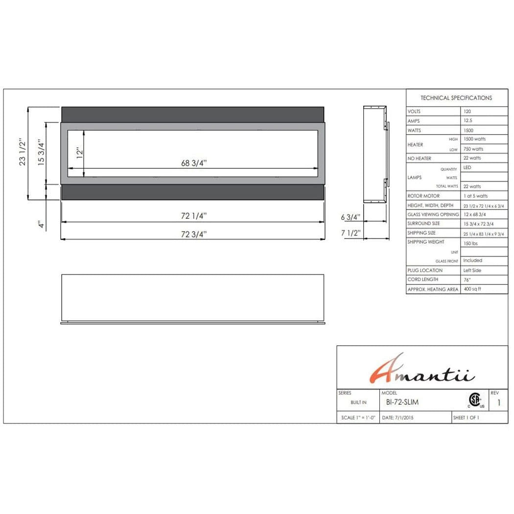 Amantii Panorama 72-inch Slim Built-in Indoor/Outdoor Linear Electric Fireplace - BI-72-SLIM-OD