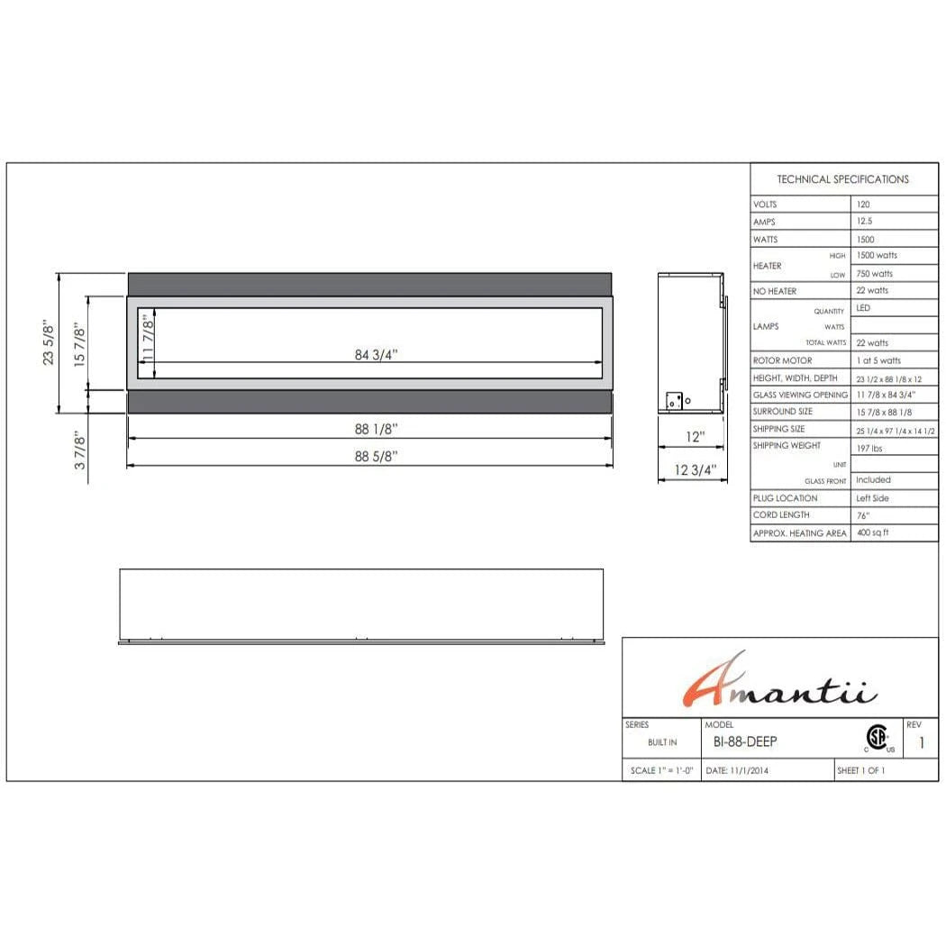 Amantii Panorama 88-inch Deep Built-in Indoor/Outdoor Linear Electric Fireplace - BI-88-DEEP-OD