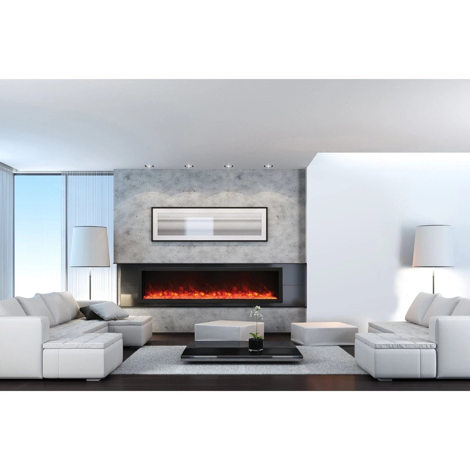 Amantii Panorama 88-inch Built-in Tall & Deep Indoor/Outdoor Linear Electric Fireplace - BI-88-DEEP-XT / DESIGN‐MEDIA‐15PCE