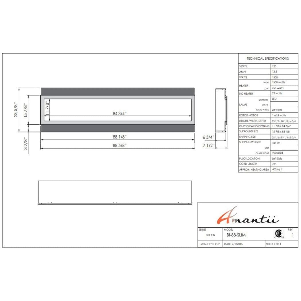 Amantii Panorama 88-inch Slim Built-in Indoor/Outdoor Linear Electric Fireplace - BI-88-SLIM-OD