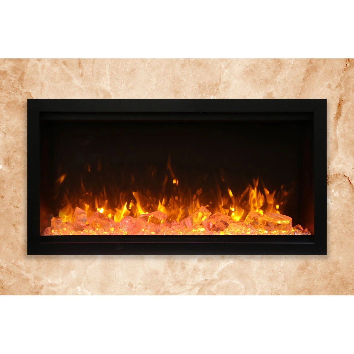 Amantii Symmetry 34'' Extra Tall & Deep Recessed Linear Indoor/Outdoor Electric Fireplace - SYM‐34‐XT / DESIGN‐MEDIA‐15PCE