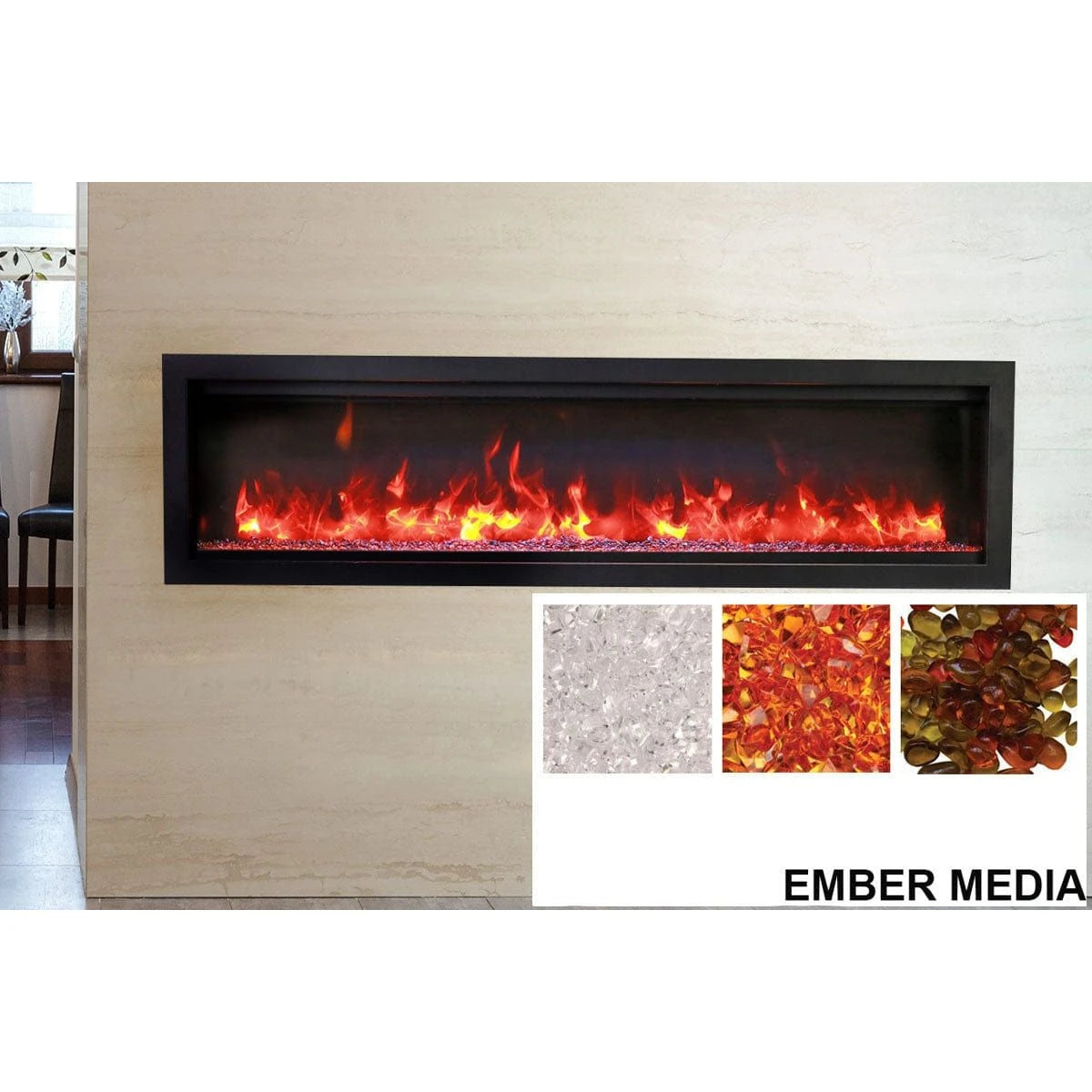 Amantii Symmetry Bespoke 60'' Wall Mount / Recessed Linear Indoor/Outdoor Electric Fireplace - SYM-60 BESPOKE / DESIGN MEDIA BIRCH-10PCE