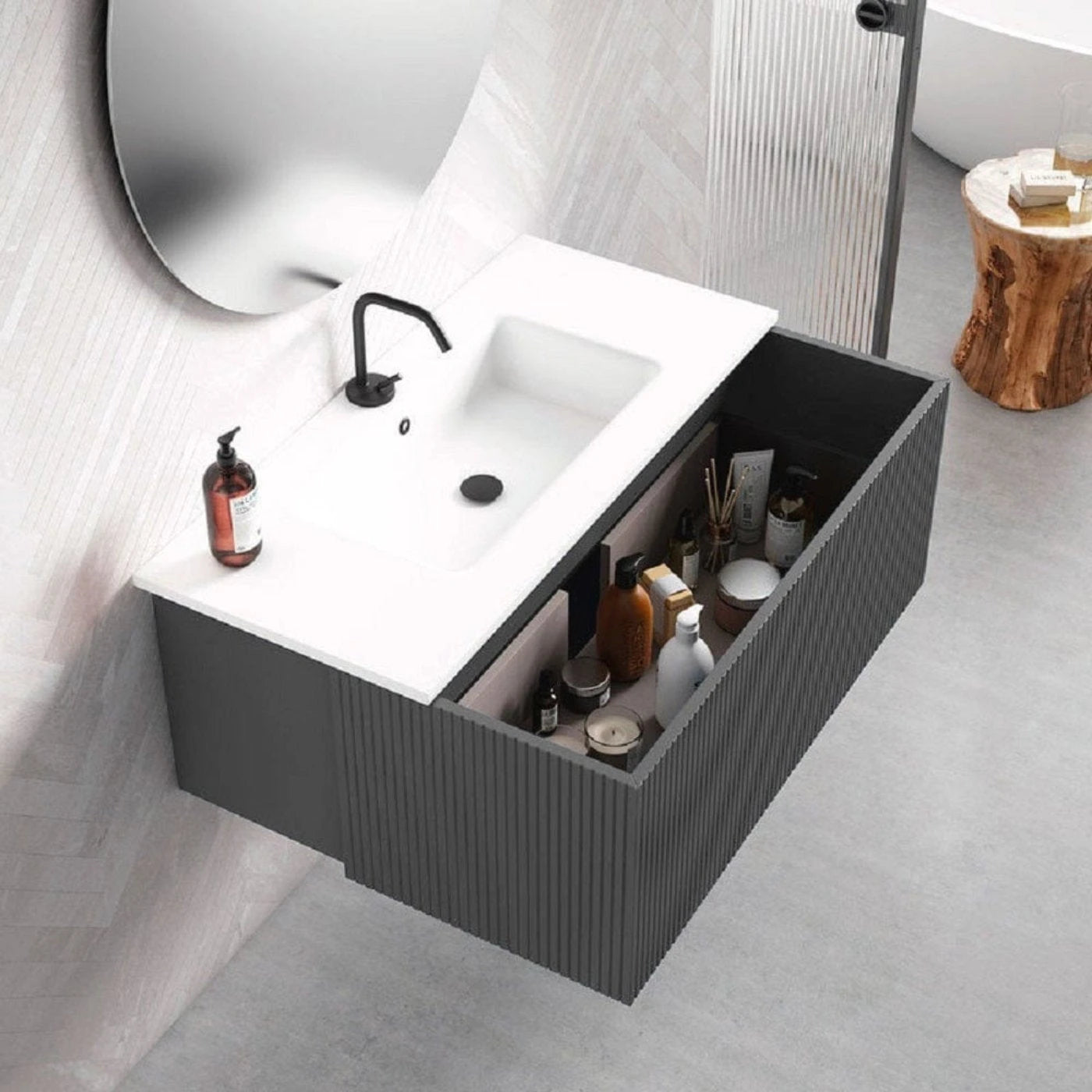 Lucena Bath Bari 24 Vanity, Top, Vessel Sink Ceramic Sink, White/Grey/Green/Navy - Backyard Provider