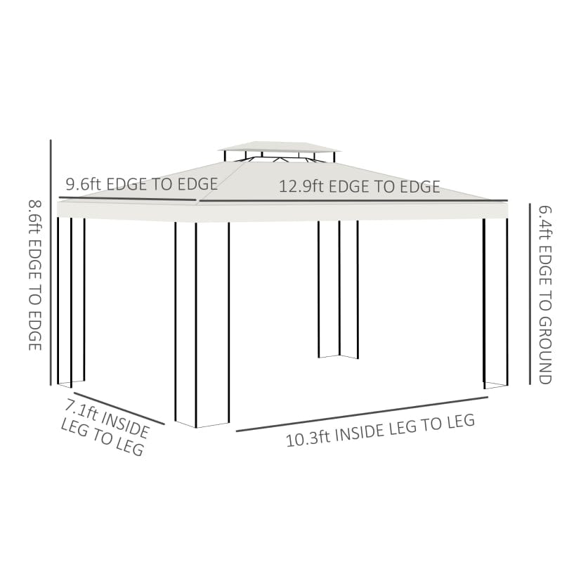 Outsunny 13' x 10' Patio Gazebo Outdoor Canopy Shelter w/ Double Vented Roof - 84C-290CW