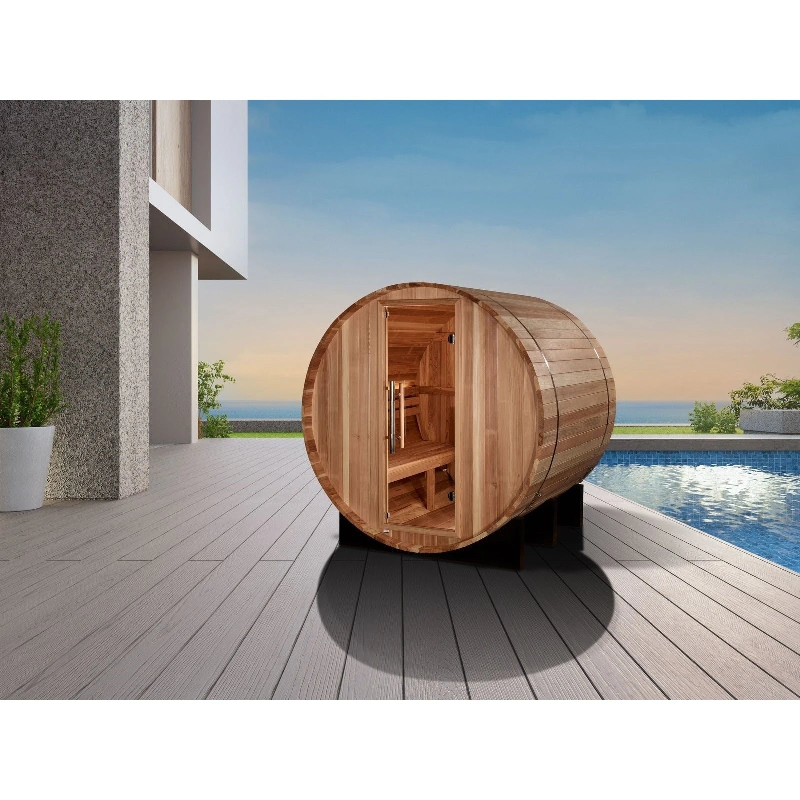 Golden Designs St. Moritz 2 Person Barrel Traditional Sauna - Pacific Cedar - GDI-B002-01