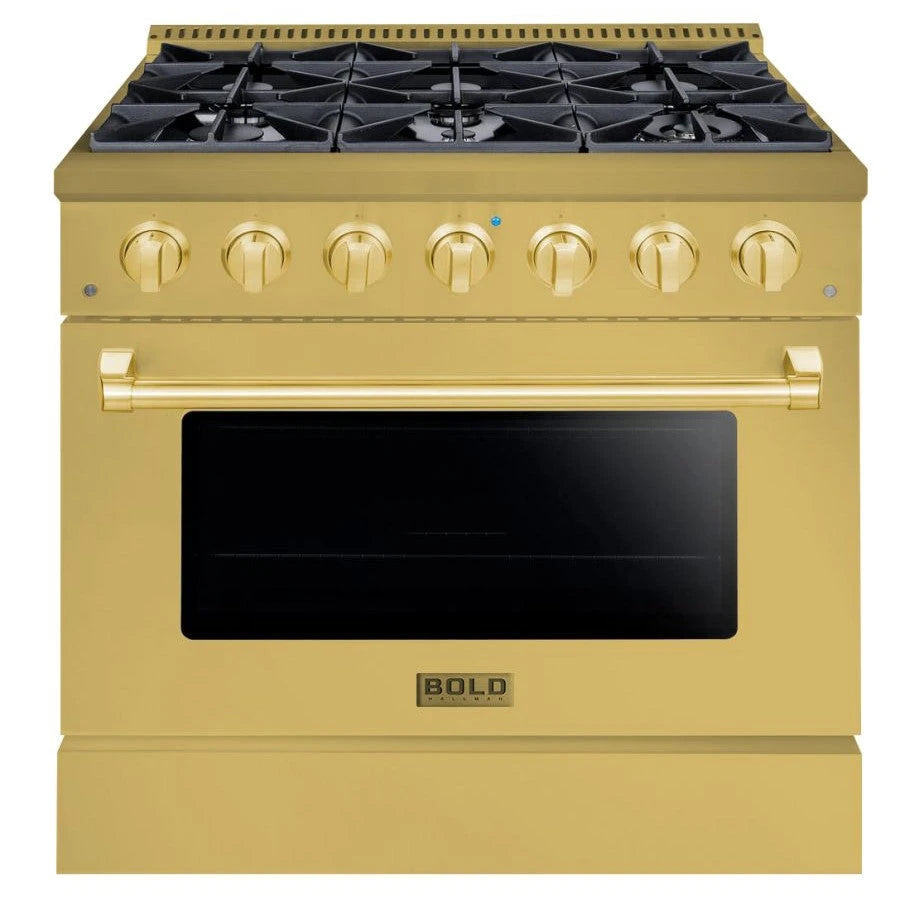 Hallman BOLD GOLD 36 5.2 Cu. Ft. 6 Burner Freestanding Dual Fuel Range and Electric Oven - HBRDF36GD