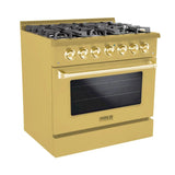 Hallman BOLD GOLD 36 5.2 Cu. Ft. 6 Burner Freestanding Dual Fuel Range and Electric Oven - HBRDF36GD