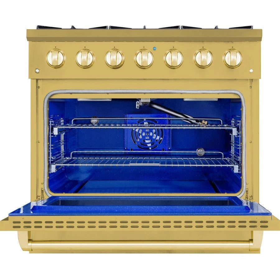 Hallman BOLD GOLD 36 5.2 Cu. Ft. 6 Burner Freestanding Dual Fuel Range and Electric Oven - HBRDF36GD