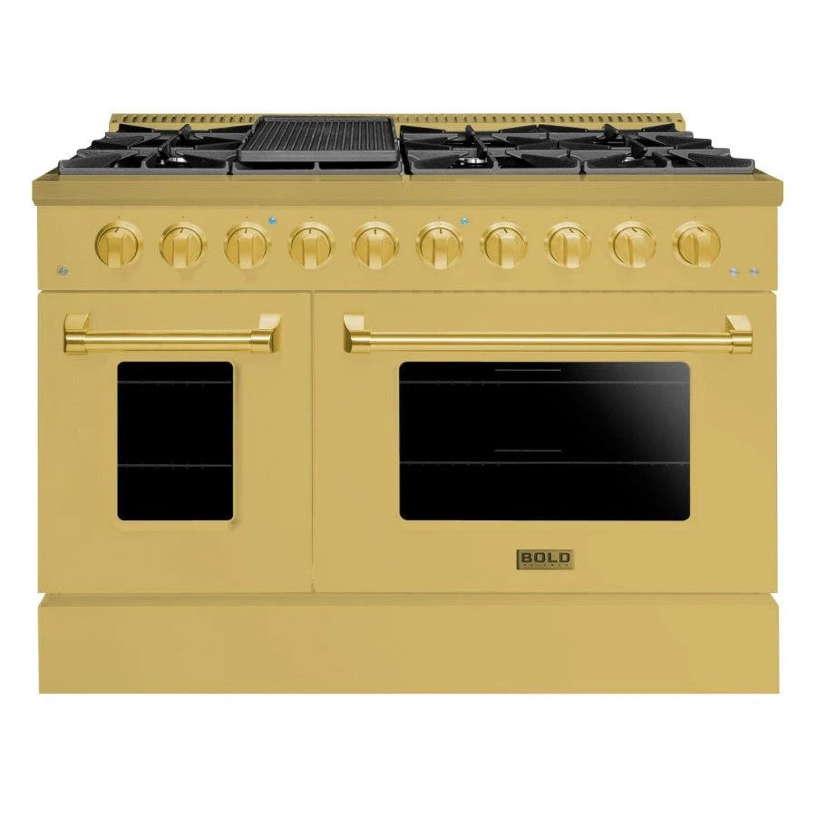 Hallman BOLD GOLD 48 6.7 Cu. Ft. 8 Burner Freestanding Dual Fuel Range and Electric Oven - HBRDF48GD