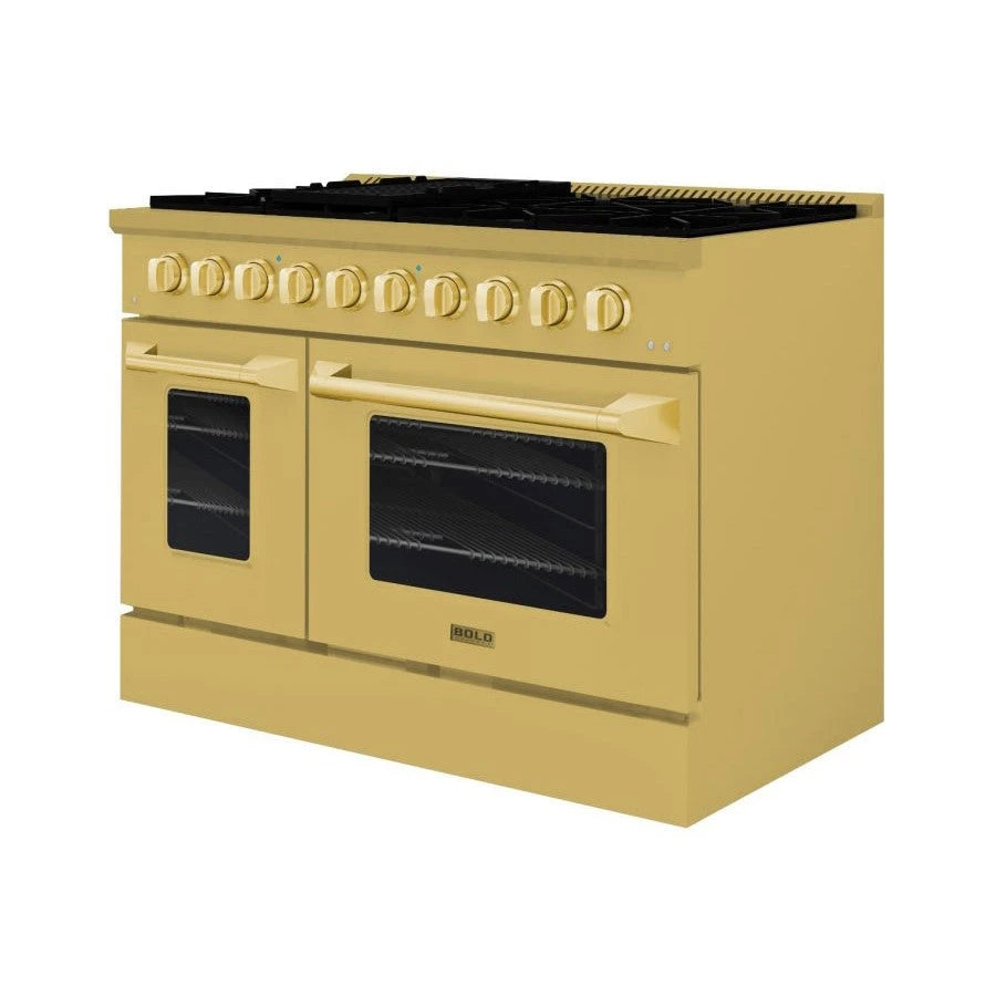 Hallman BOLD GOLD 48 6.7 Cu. Ft. 8 Burner Freestanding Dual Fuel Range and Electric Oven - HBRDF48GD