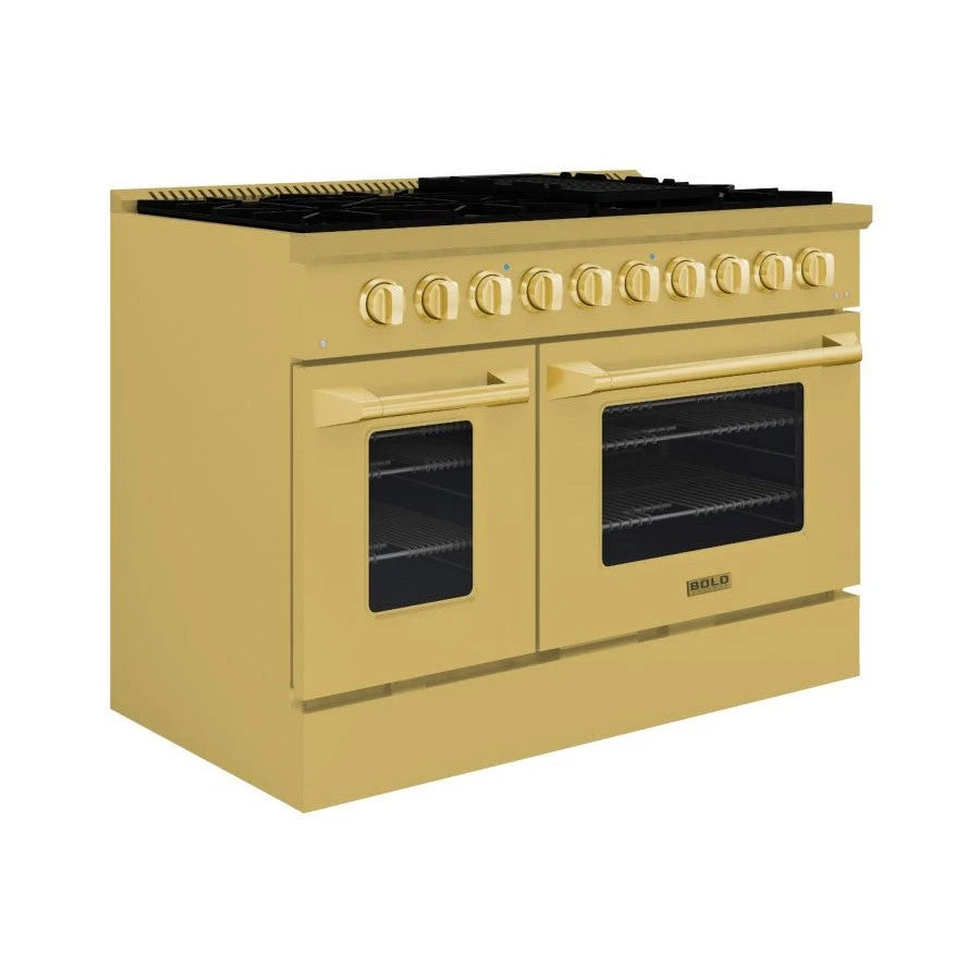 Hallman BOLD GOLD 48 6.7 Cu. Ft. 8 Burner Freestanding Dual Fuel Range and Electric Oven - HBRDF48GD