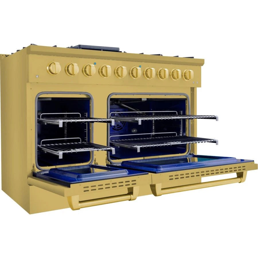 Hallman BOLD GOLD 48 6.7 Cu. Ft. 8 Burner Freestanding Dual Fuel Range and Electric Oven - HBRDF48GD