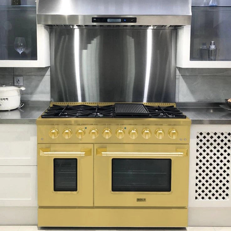 Hallman BOLD GOLD 48 6.7 Cu. Ft. 8 Burner Freestanding Dual Fuel Range and Electric Oven - HBRDF48GD