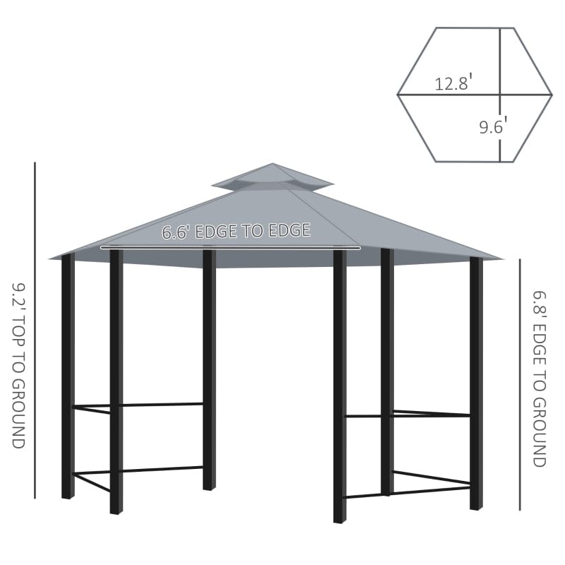 Outsunny 13' x 13' Party Tent, 2 Tier Outdoor Hexagon Patio Canopy - 84C-052GY