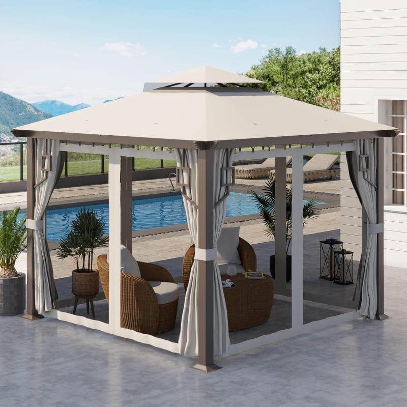 Outsunny 10' x 10' Patio Gazebo Outdoor Canopy Shelter with Double Tier Roof - 84C-344