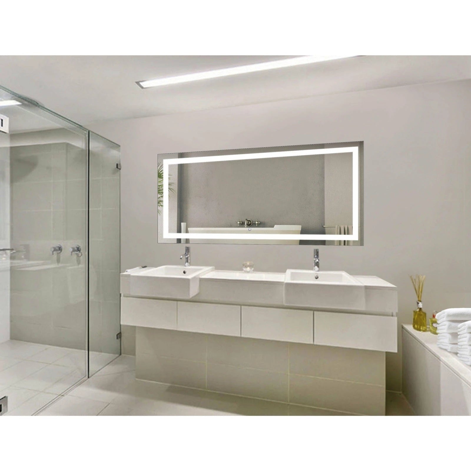 Krugg Icon 60 X 30 LED Bathroom Mirror with Dimmer & Defogger Large Lighted Vanity Mirror ICON6030