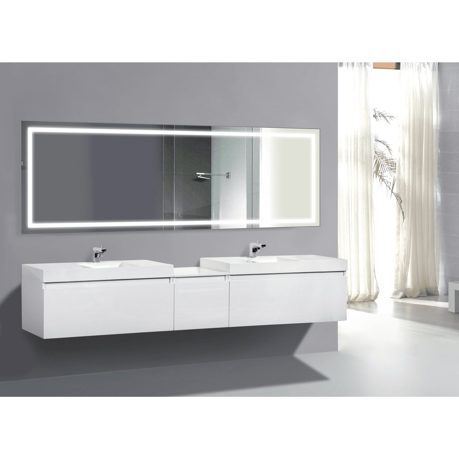 Krugg Icon 84 X 30 LED Bathroom Mirror with Dimmer & Defogger Large Lighted Vanity Mirror ICON8430