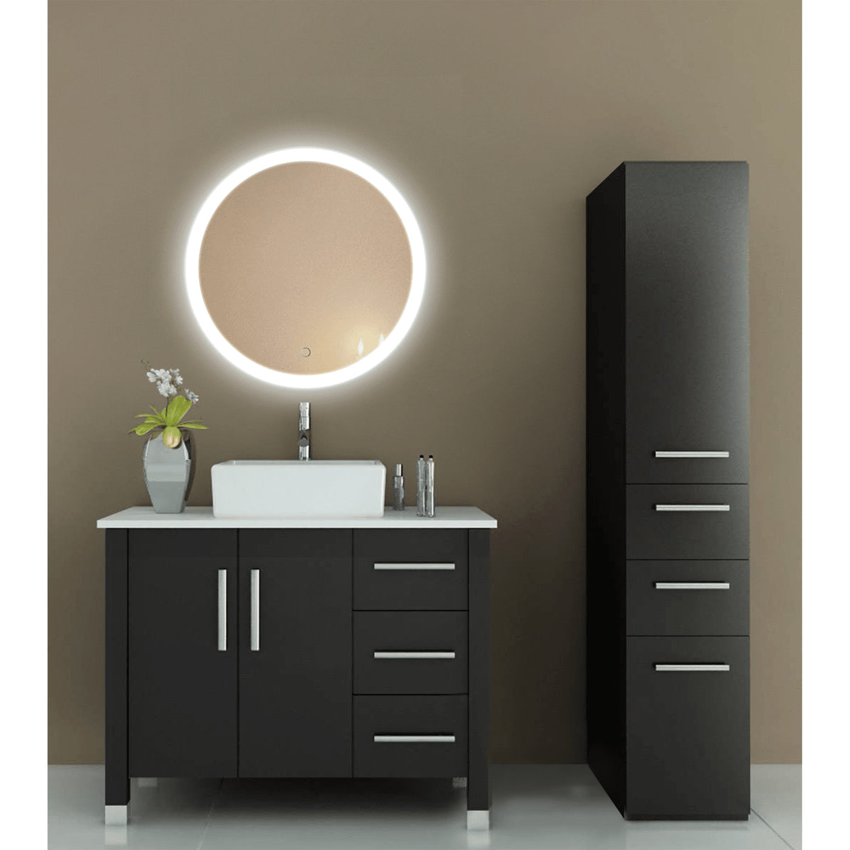 Krugg Icon Round 24 x 24 LED Bathroom Mirror with Dimmer & Defogger Round Lighted Vanity Mirror ICON2424R - Backyard Provider