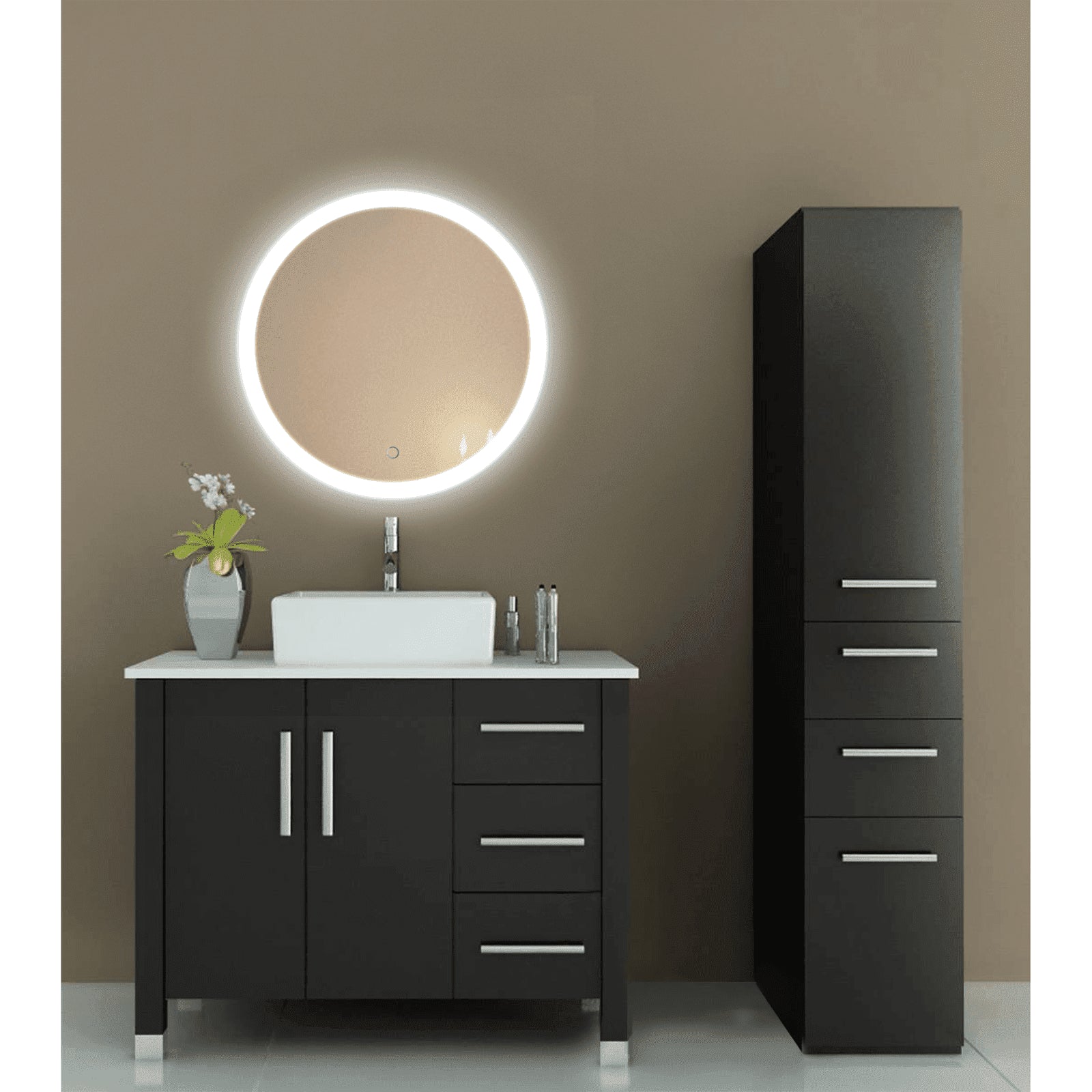 Krugg Icon Round 24 x 24 LED Bathroom Mirror with Dimmer & Defogger Round Lighted Vanity Mirror ICON2424R