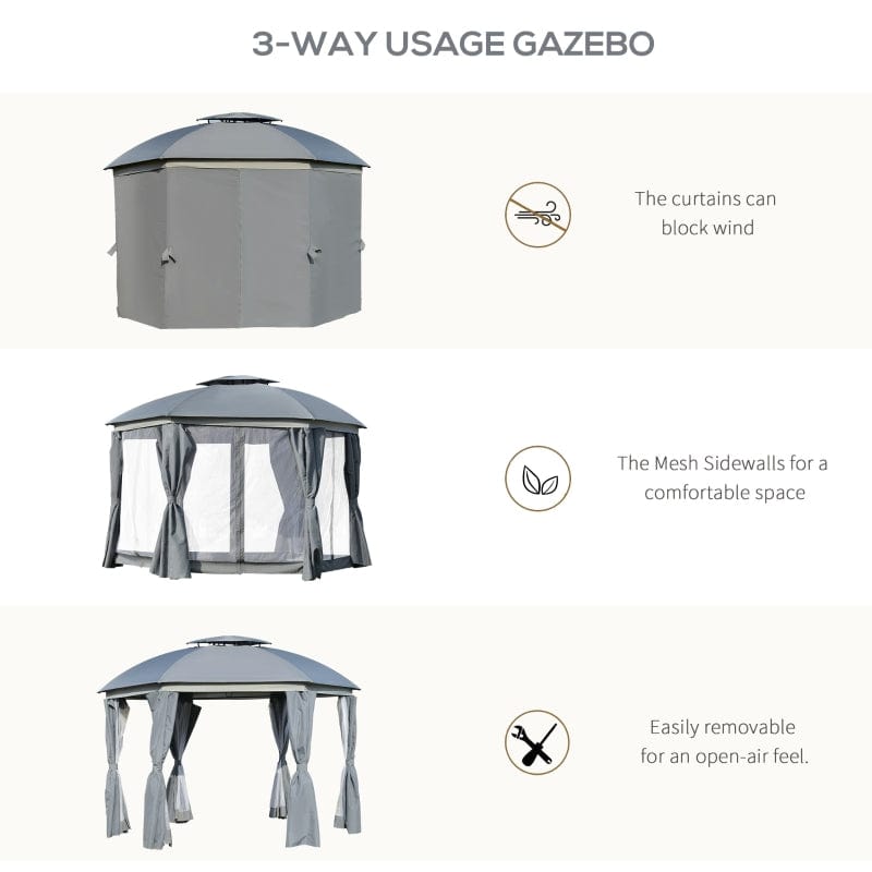 Outsunny 12' x 12' Round Outdoor Patio Gazebo Canopy - 84C-214CG