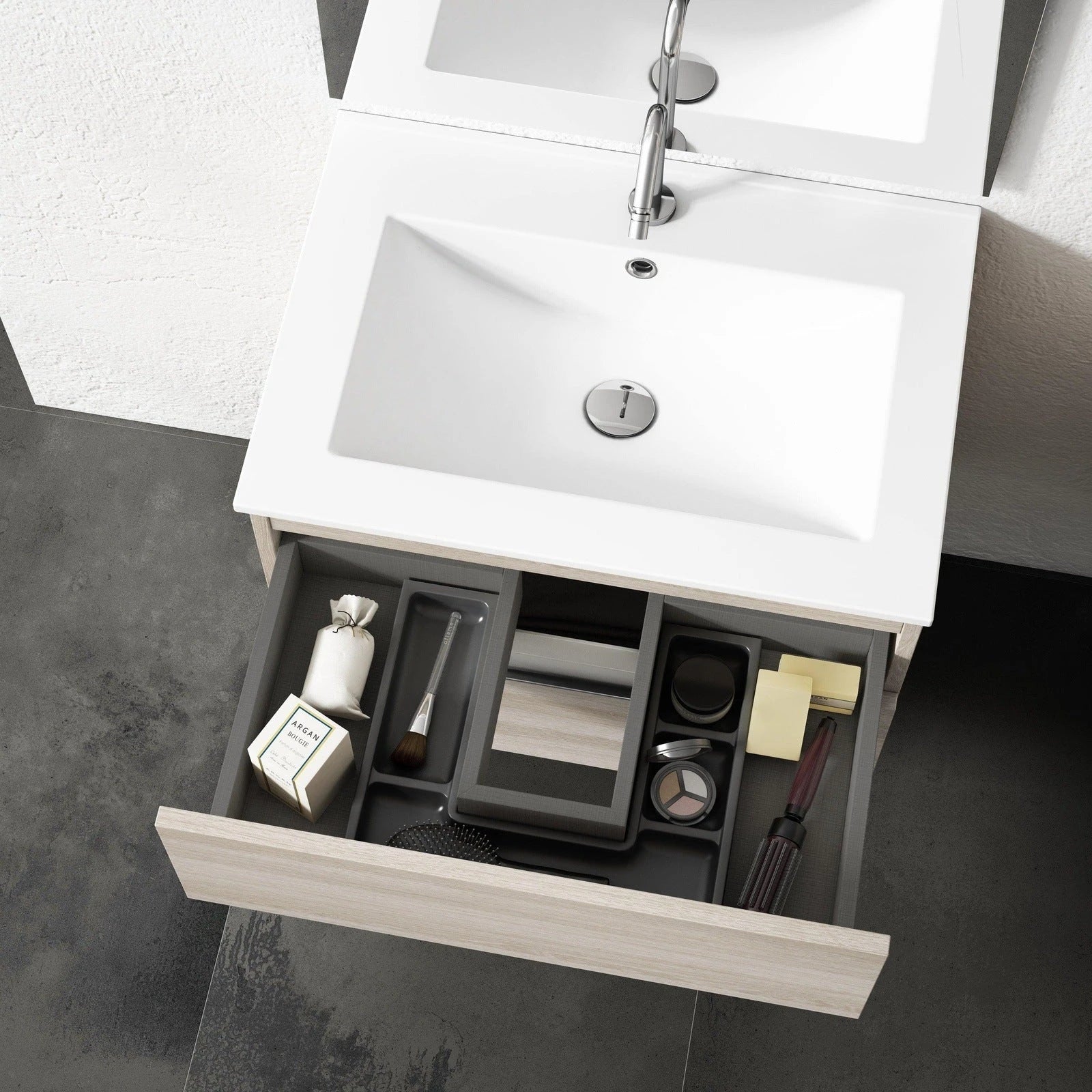 Lucena Bath Scala 32 single sink Floating Vanity in Abedul, White or Tera - Backyard Provider