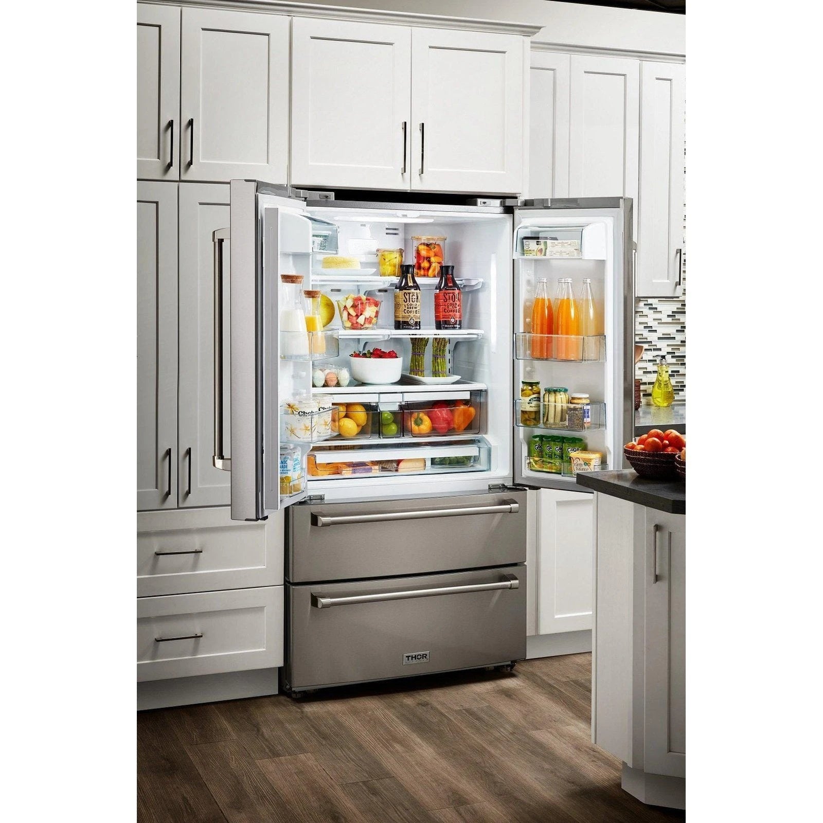 Thor Kitchen Appliance Package - 36 in. Propane Gas Burner/Electric Oven Range, Range Hood, Dishwasher, Refrigerator, AP-HRD3606ULP-3