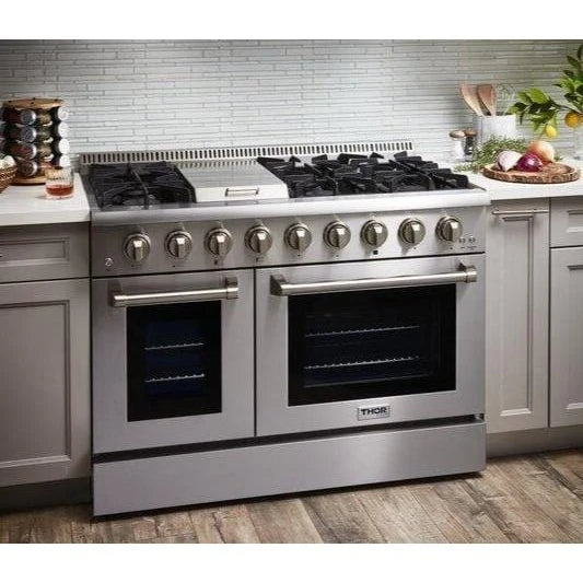 Thor Kitchen Appliance Package - 48 in. Gas Burner/Electric Oven Range, Range Hood, Refrigerator, Dishwasher, AP-HRD4803U-3