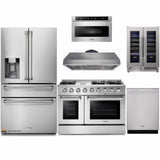 Thor Kitchen 6-Piece Pro Appliance Package - 48-Inch Gas Range, Refrigerator with Water Dispenser, Dishwasher, Under Cabinet 16.5-Inch Tall Hood, Microwave Drawer, & Wine Cooler in Stainless Steel