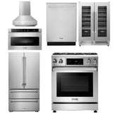 Thor Kitchen Appliance Package - 30 In. Gas Range, Range Hood, Microwave Drawer, Refrigerator, Dishwasher, Wine Cooler, AP-TRG3001-W-6