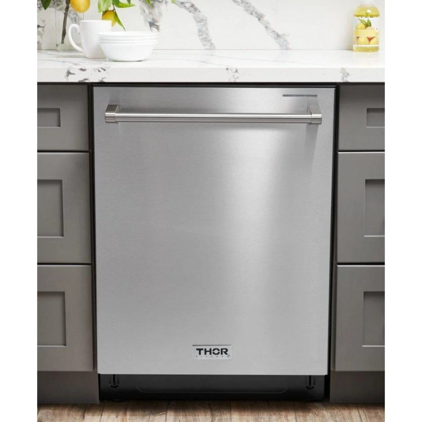 Thor Kitchen Appliance Package - 30 In. Natural Gas Range, Range Hood, Refrigerator with Water and Ice Dispenser, Dishwasher, Wine Cooler, AP-TRG3001-W-8