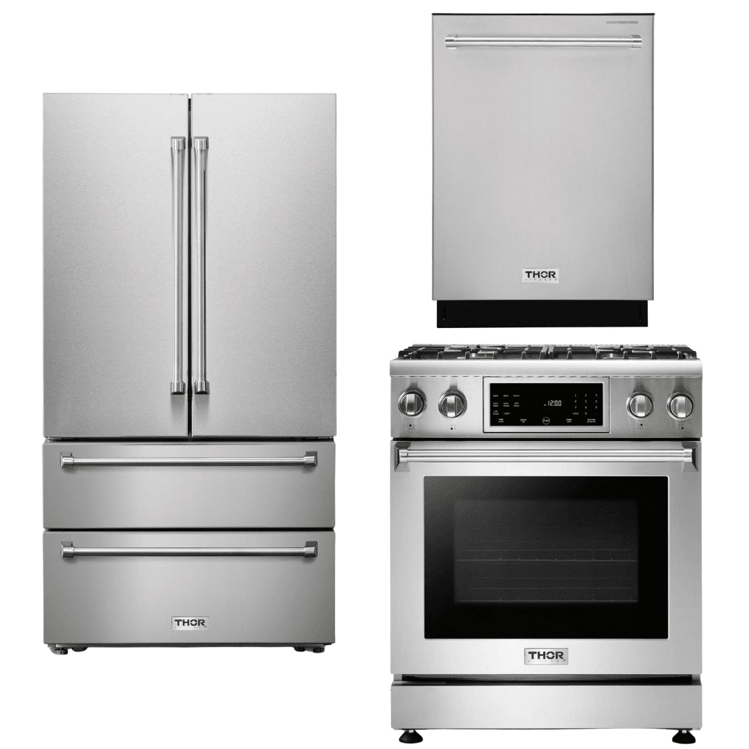 Thor Kitchen Appliance Package - 30 In. Natural Gas Range, Refrigerator, Dishwasher, AP-TRG3001-2