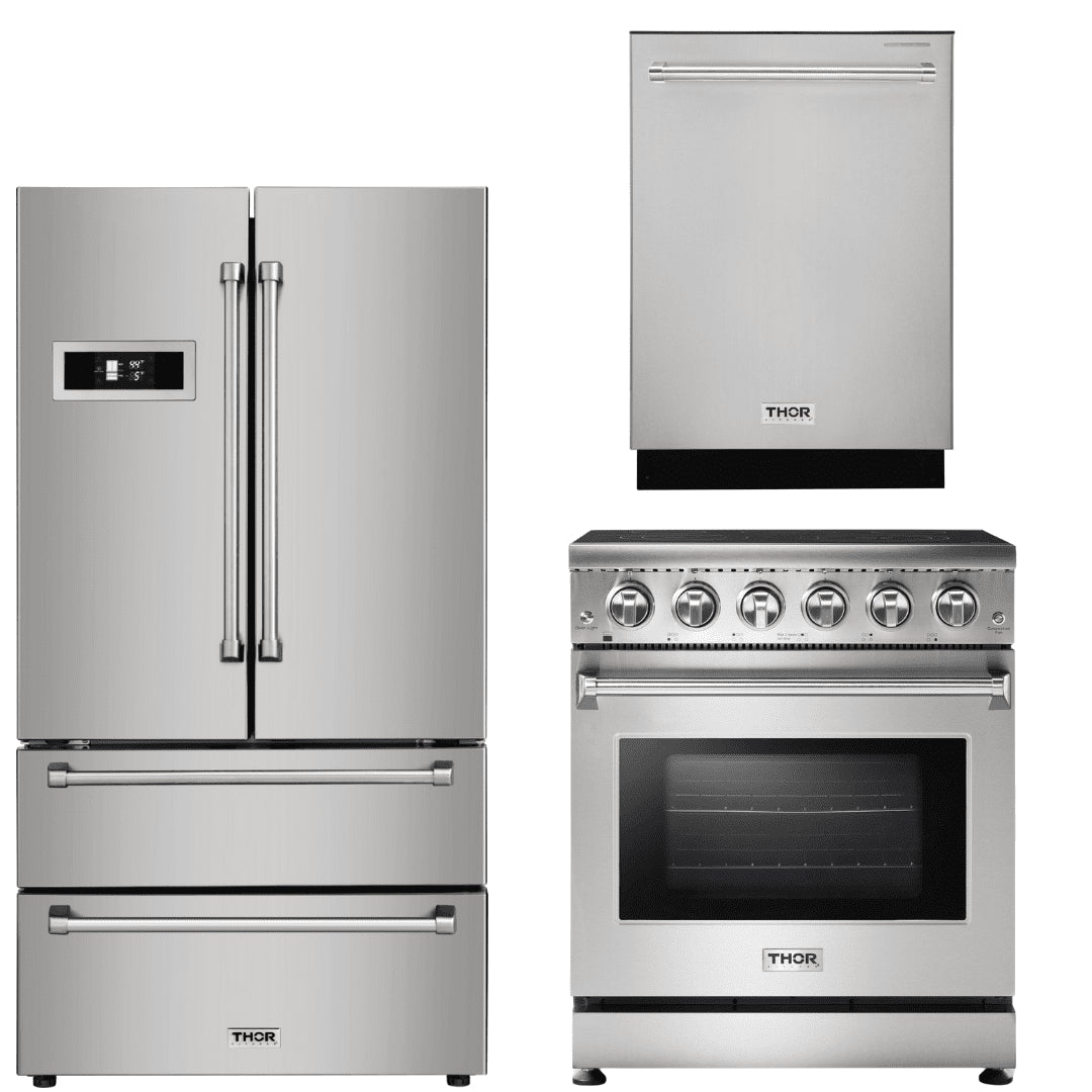 Thor Kitchen Appliance Package - 30 inch Electric Range, Counter-Depth Refrigerator, Dishwasher, AP-HRE3001-2