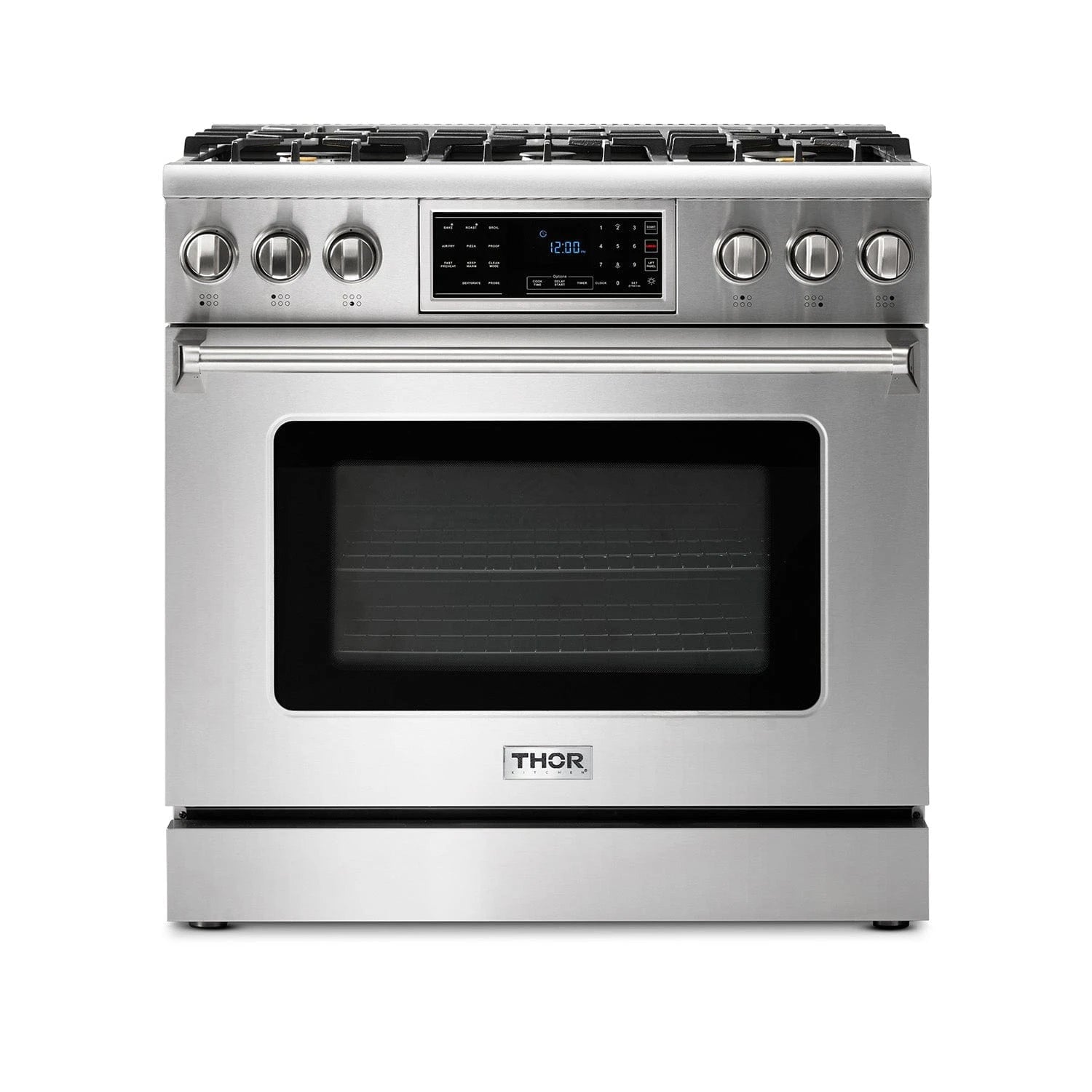 Thor Kitchen Appliance Package - 36 In. Gas Range, Range Hood, Microwave Drawer, Refrigerator, Dishwasher, Wine Cooler, AP-TRG3601-8