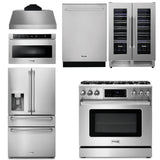 Thor Kitchen Appliance Package - 36 In. Gas Range, Range Hood, Microwave Drawer, Refrigerator with Water and Ice Dispenser, Dishwasher, Wine Cooler, AP-TRG3601LP-C-10