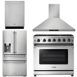 Thor Kitchen Appliance Package - 36 in. Gas Range, Range Hood, Refrigerator with Water and Ice Dispenser, Dishwasher, AP-LRG3601U-10